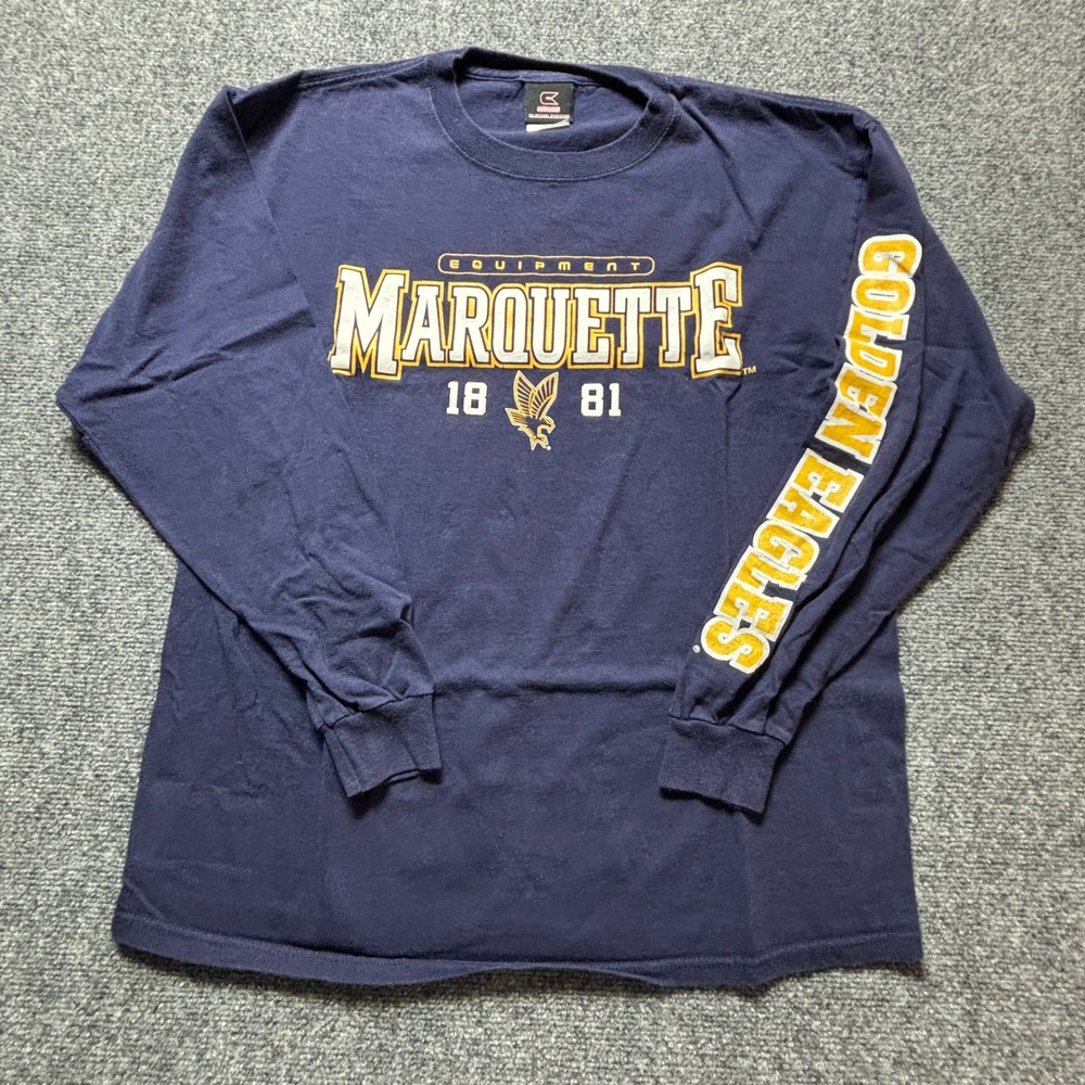 Vintage Marquette Golden Eagles Long Sleeve T-Shirt Navy Blue Mens Large Sp